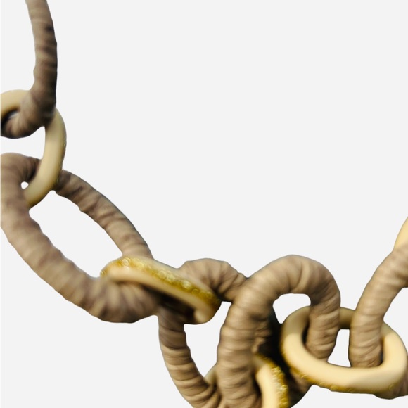 Vintage Chico's Goldtone Beige & Brown Leather Wrapped Chain Link Necklace - Picture 5 of 5